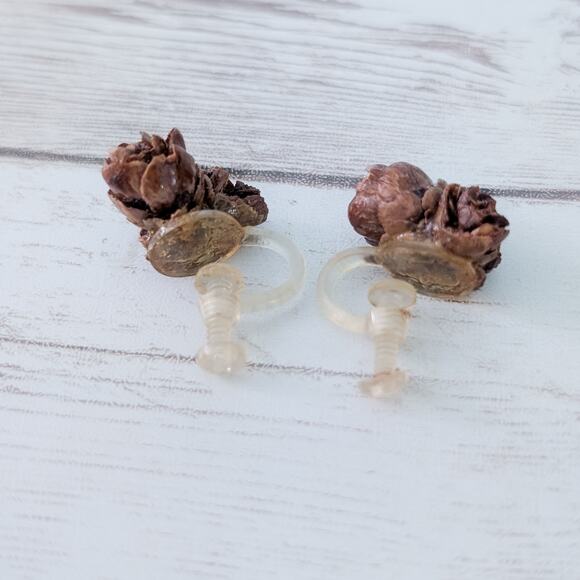 Vintage Screw Back Earrings Brown Natural Vibes Boho - Condition Issues - Picture 9 of 12